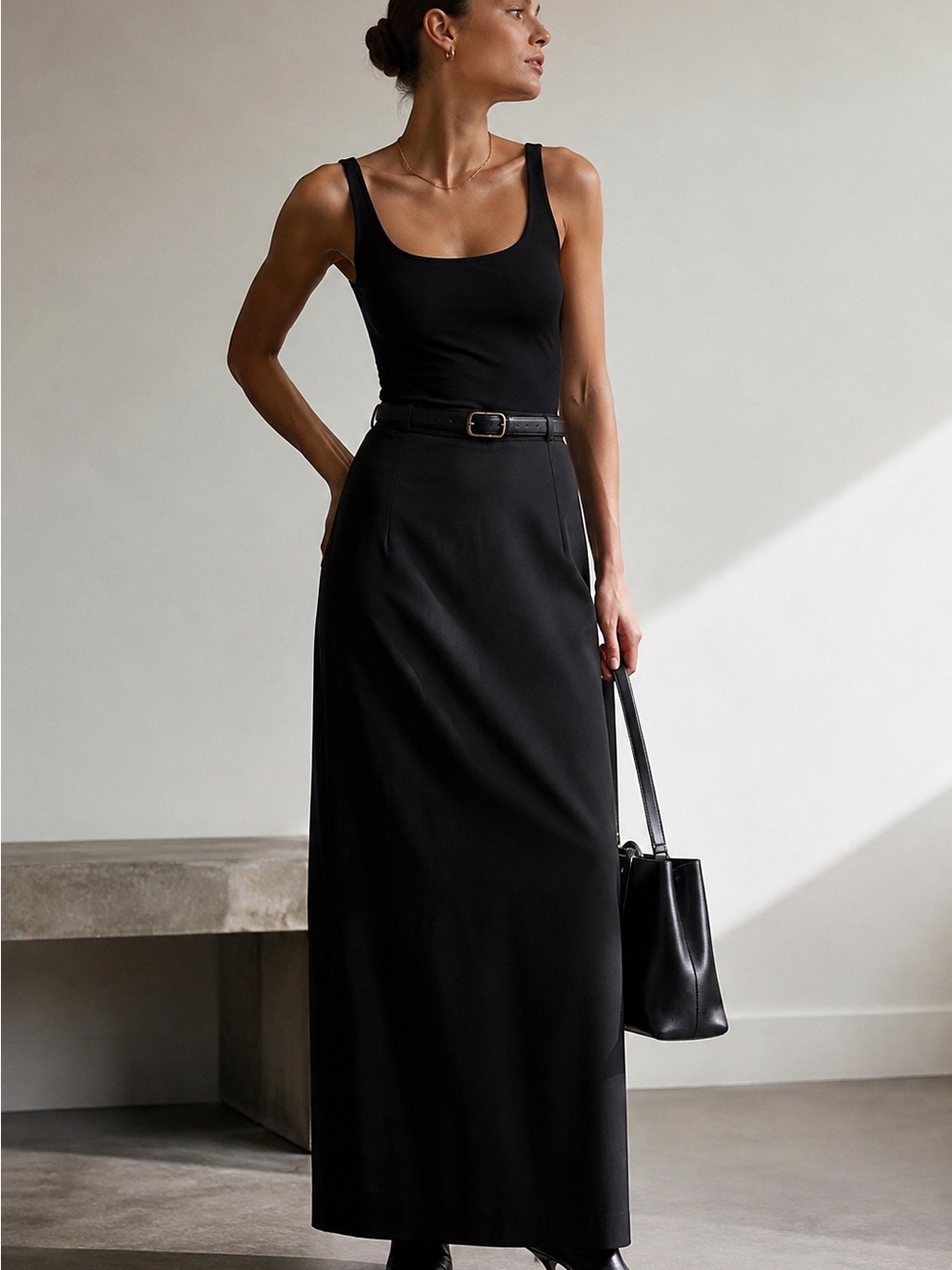 Elliott Lauren Black Maxi Column Skirt Size 10 Minimalist Classic